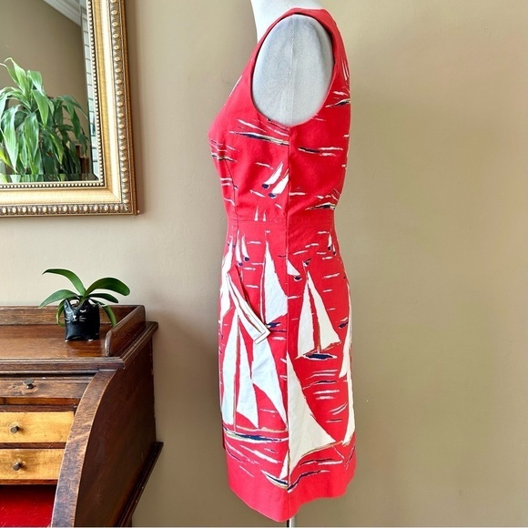 Anthropologie Maeve Berru Sailboat Shift Dress Size Red White Preppy Nautical 4 - Picture 6 of 16